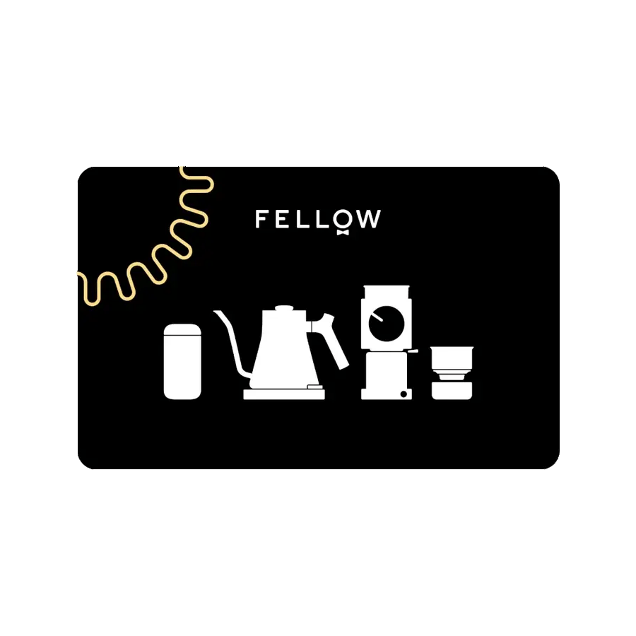 Illustration of Fellow gear: kettle, grinder, and accessories on a black background. - media